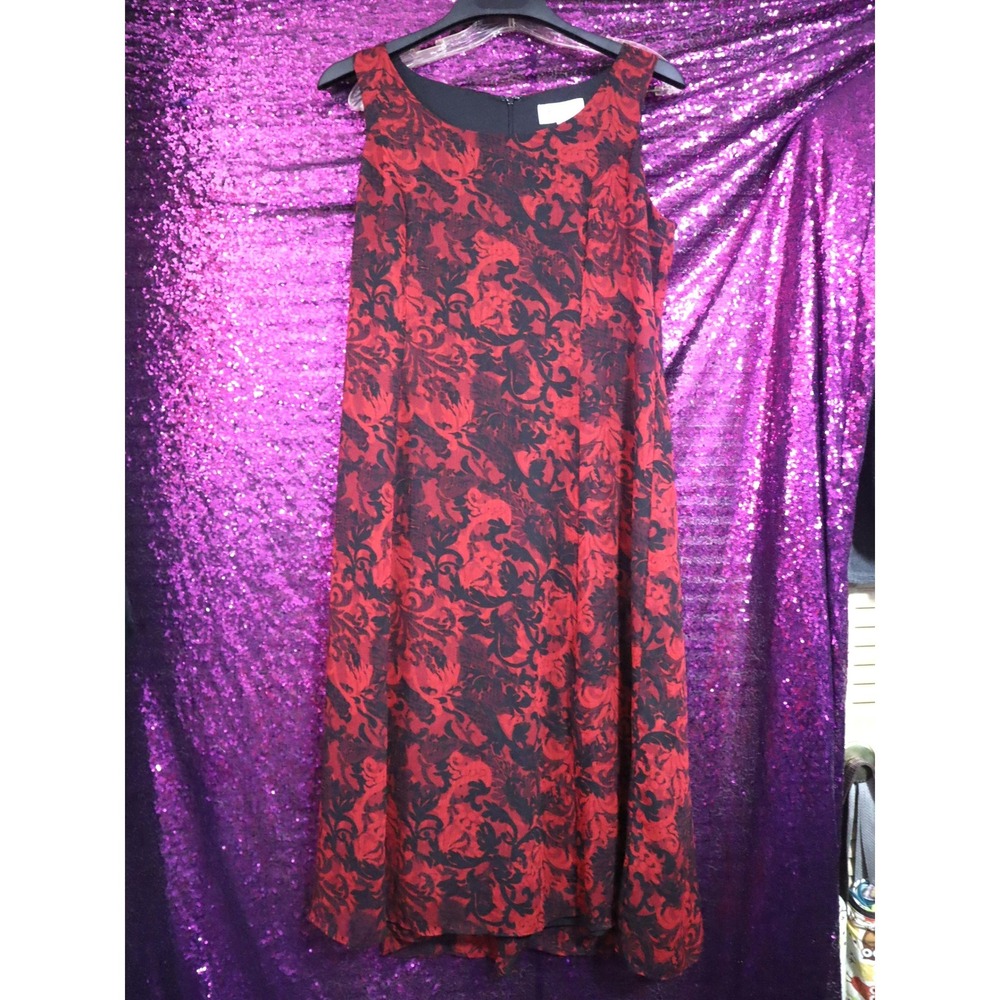 Red Damask Midi Dress Size 10 Studio I Womens Sleeveless A-Line Floral Print